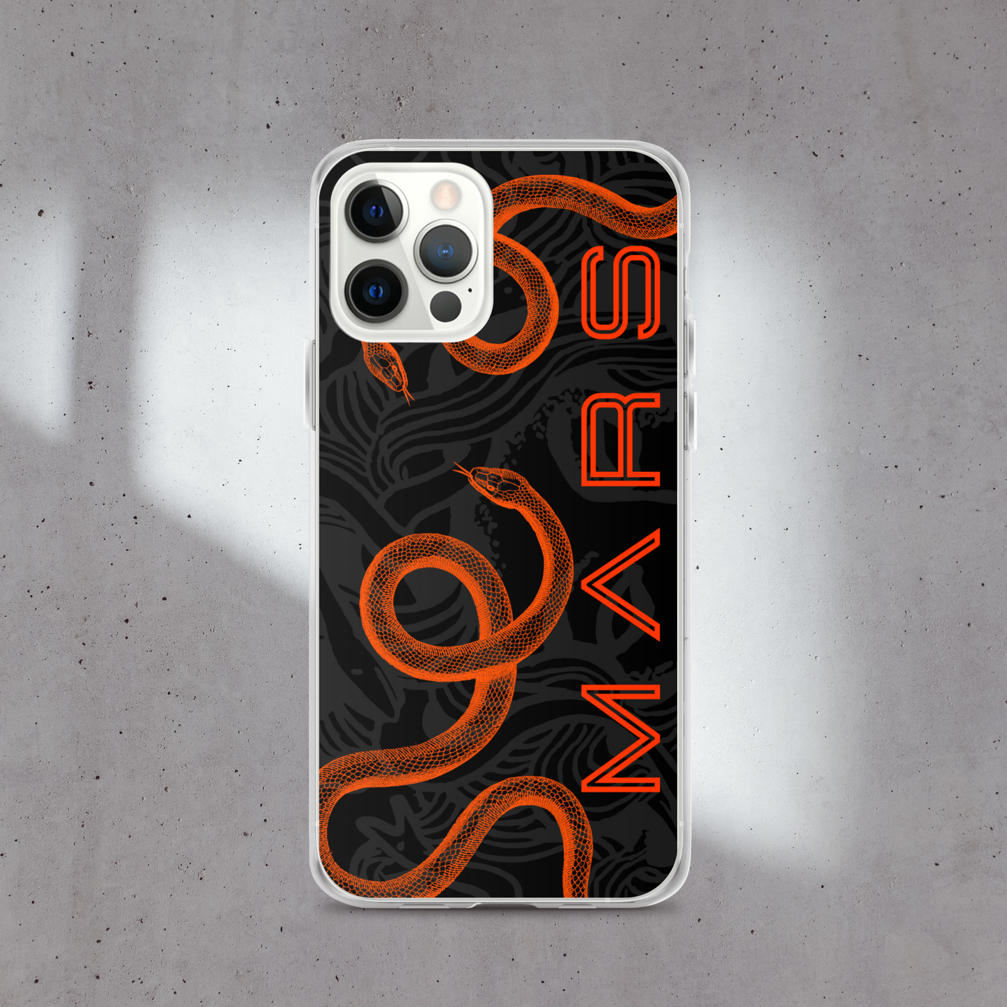 SNAKE MARS IPHONE CASE existe en 4 couleurs : orange, gris, noir ou blanc. iPhone 13 - iPhone 13 mini - iPhone 12 Pro Max - iPhone 12 Pro - iPhone 12 - iPhone 12 mini - iPhone 11 Pro Max - iPhone 11 Pro - iPhone 11 - iPhone XR - iPhone SE* - iPhone XS Max - iPhone X/XS - iPhone 7 Plus/8 Plus - iPhone 7/8 *La coque SE correspond au modèle d'iPhone SE de 2020. Coque iPhone serpent / orange fluo / coque serpent / snake case / snake iPhone case.