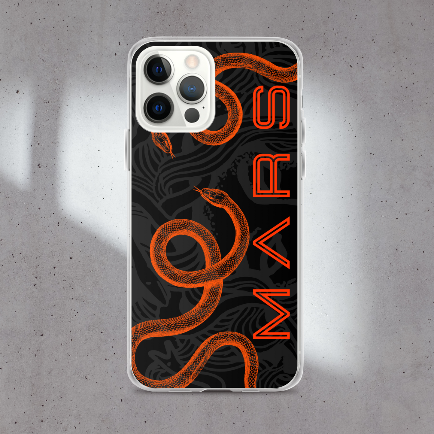 SNAKE MARS IPHONE CASE existe en 4 couleurs : orange, gris, noir ou blanc. iPhone 13 - iPhone 13 mini - iPhone 12 Pro Max - iPhone 12 Pro - iPhone 12 - iPhone 12 mini - iPhone 11 Pro Max - iPhone 11 Pro - iPhone 11 - iPhone XR - iPhone SE* - iPhone XS Max - iPhone X/XS - iPhone 7 Plus/8 Plus - iPhone 7/8 *La coque SE correspond au modèle d'iPhone SE de 2020. Coque iPhone serpent / orange fluo / coque serpent / snake case / snake iPhone case.